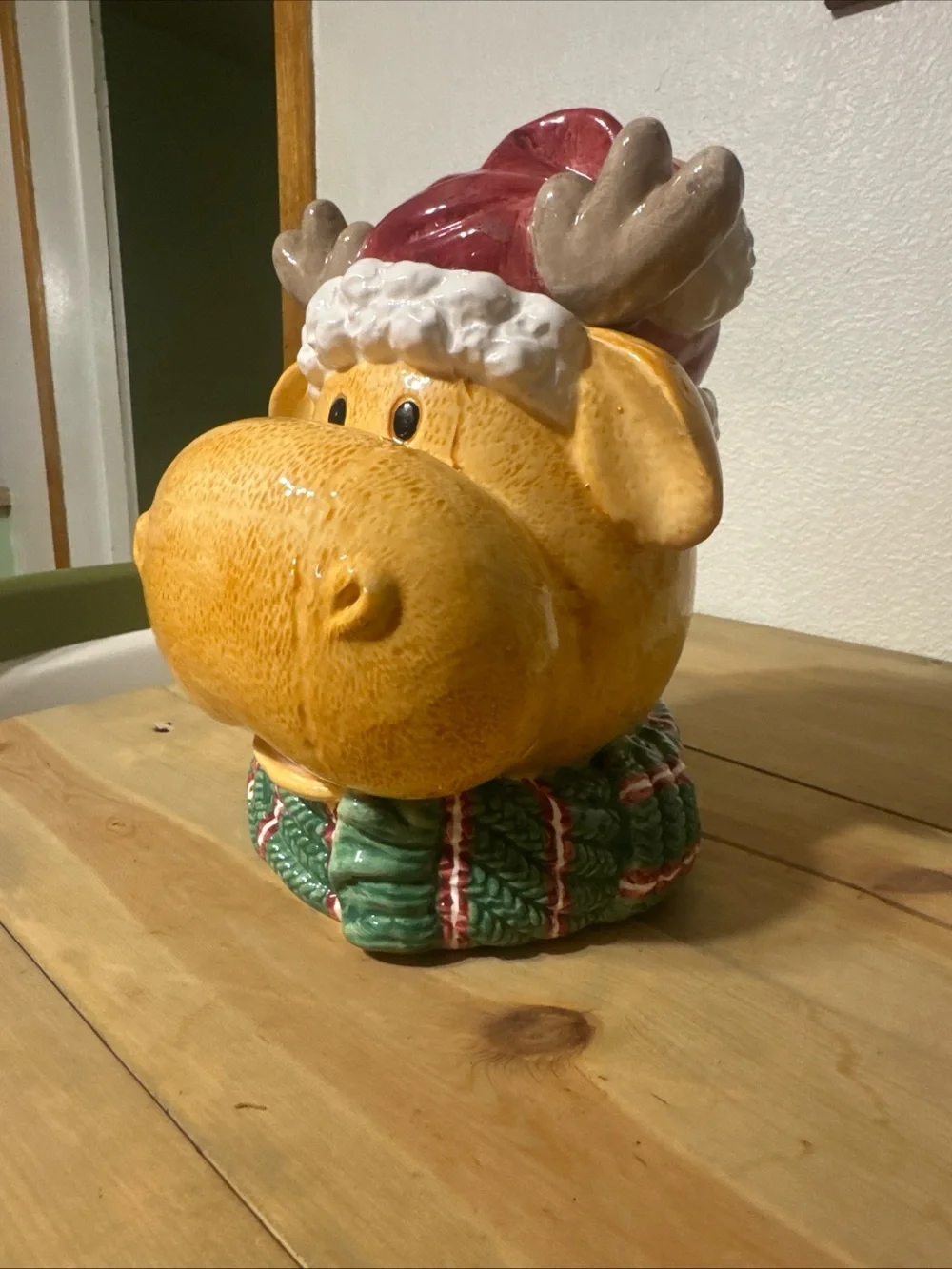 Vintage figural ceramic Christmas moose cookie jar